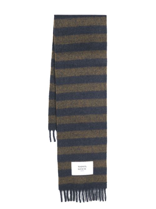 Logo-patch striped scarf - Blue