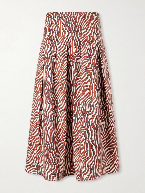 Nessa Pleated Printed Cotton-blend Poplin Maxi Skirt