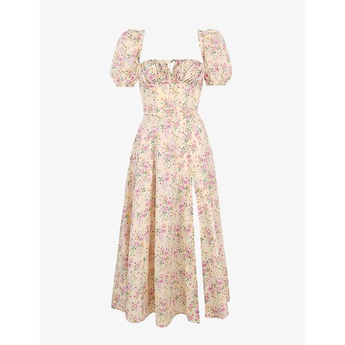 Womens Lemon Floral Tallulah Puffed-sleeve Cotton-blend Midi Dress