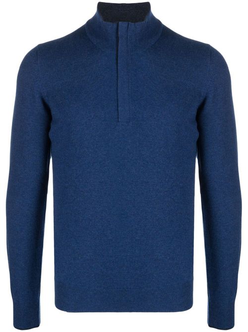 Mélange-effect half-zip jumper - Blue