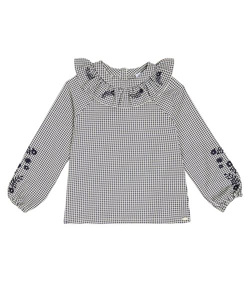 Embroidered checked blouse