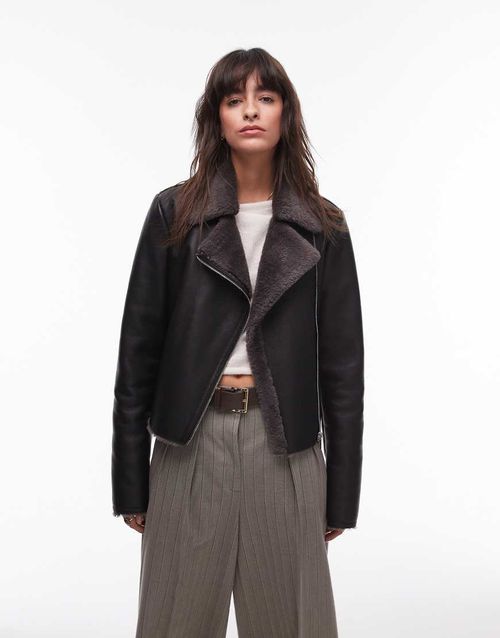 Shearling aviator jacket in black