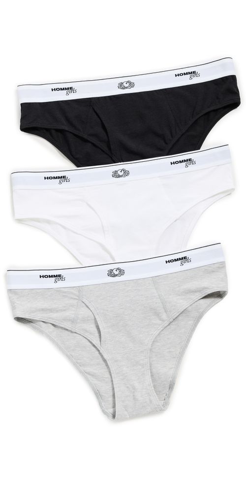 Homme Girls x Fruit of The Loom Bikini Briefs 3 Pack Black/Heather Grey/White