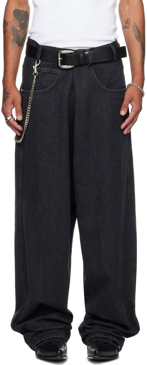 LU'U DAN Black Unisex Pleated Front Jeans