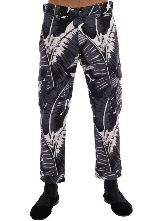 Banana Leaf Print Cotton Trousers — Black