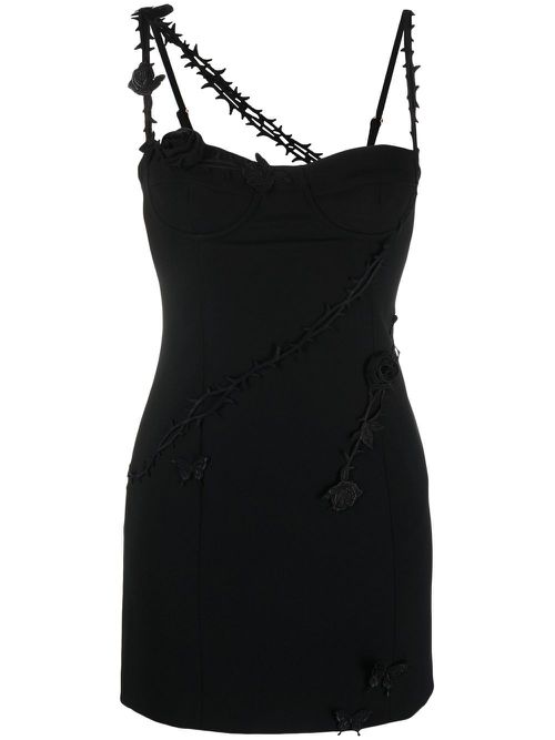 Rose appliqué minidress - Black