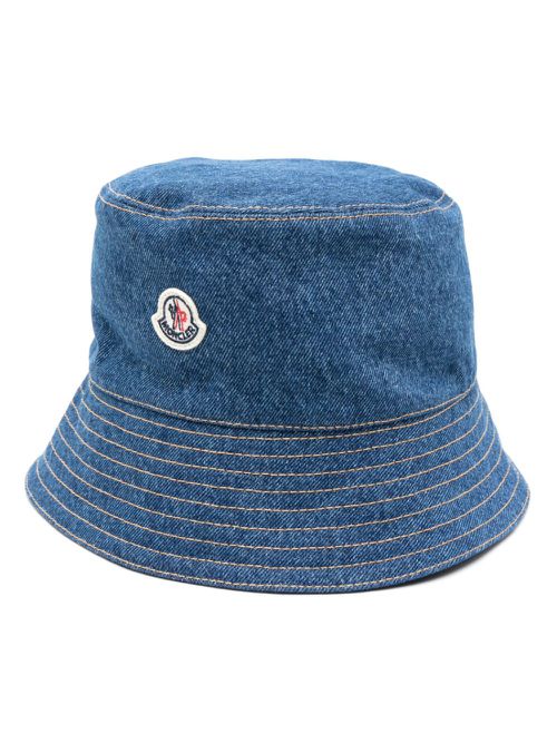 Logo-patch denim bucket hat - Blue