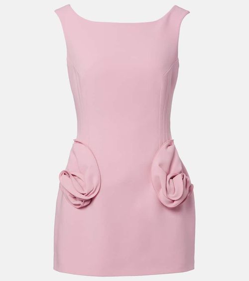 Floral-appliqué wool-blend minidress