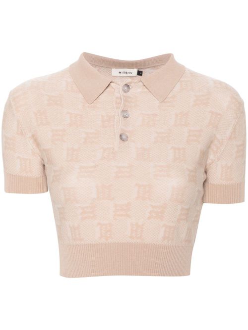 Monogram-jacquard cropped polo shirt - Neutrals