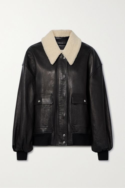 Shellar Shearling-trimmed Leather Jacket - Black