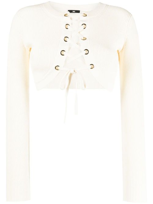 Lace-up cropped cardigan - Neutrals
