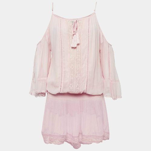 Pink Crepe Lace Trimmed Short Dress