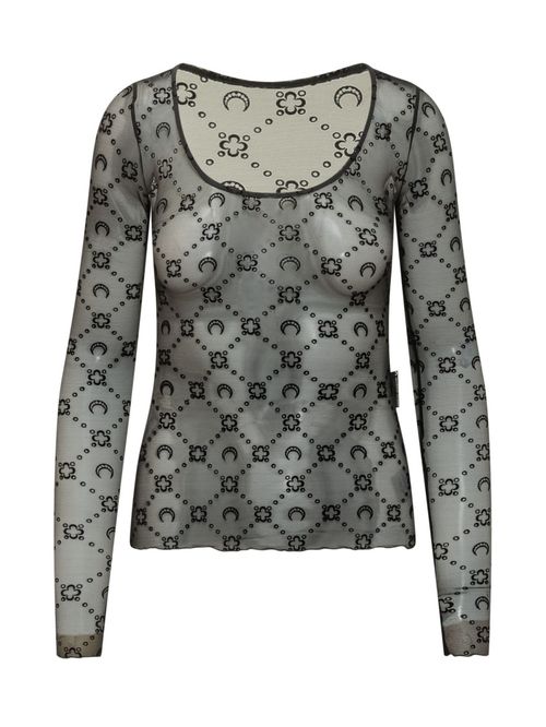 Black Geometric Scoop Neck Top