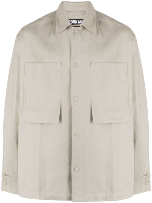 Logo-embroidered oversized shirt - Neutrals