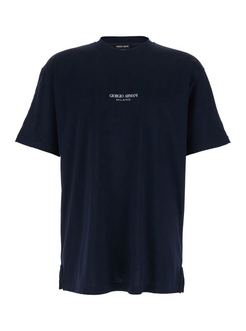 Logo-Embroidered Crew Neck T-Shirt — Blue