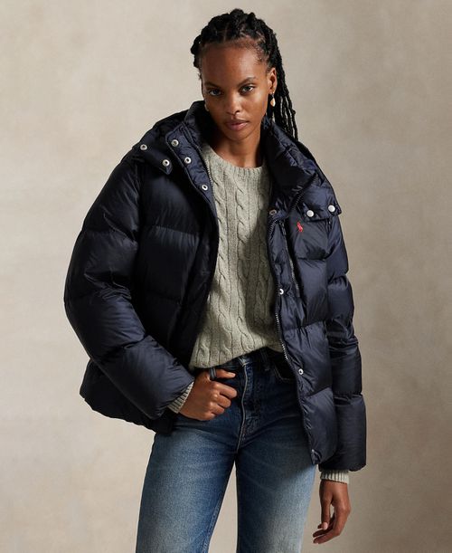 Women's Water-Resistant Long Sleeve Quilt Jacket - Navy
