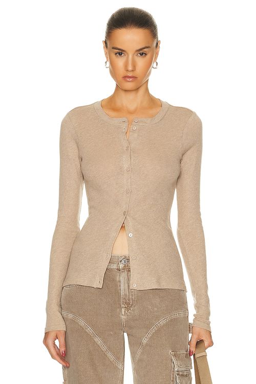 Enza Costa Cashmere Long Sleeve Cardigan in Beige