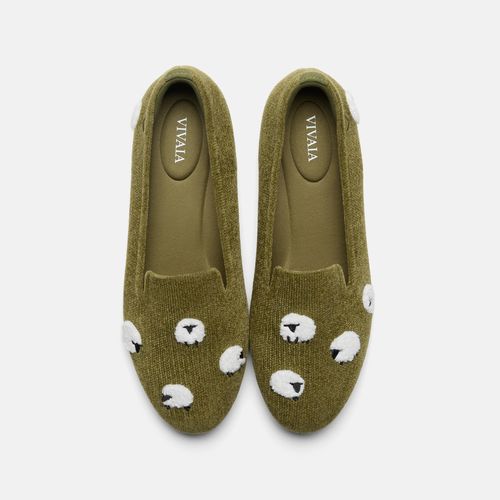 VIVAIA Round-Toe Embroidered Loafers Audrey|OLIVE DRAB - BLACKNOSE SHEEP