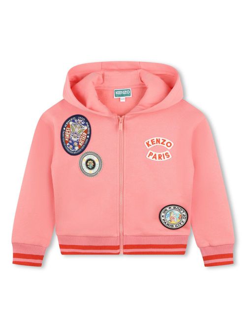 Logo patches zipped hoodie - Pink