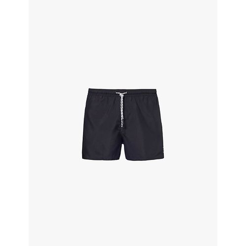 Mens Black 3' Brand Print Slim Fit Recycled-polyester Swim Shorts 