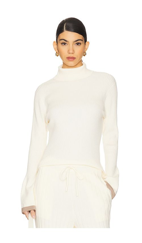 Varley Ravena Rib Knit High Neck Top in Ivory.  M. Also in