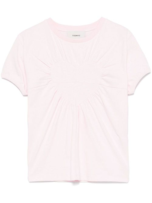 Gathered heart-motif T-shirt - Pink
