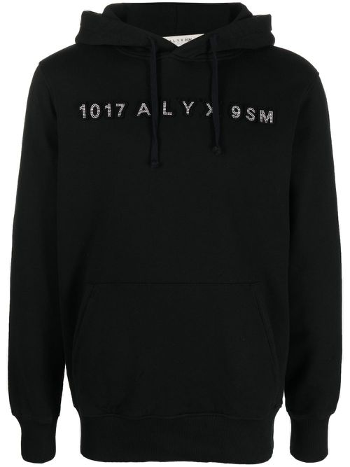 Studded-logo detail hoodie - Black