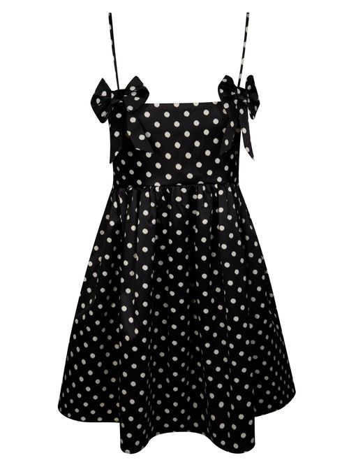 Mini Gown with Spaghetti Straps and Polka Dot Print