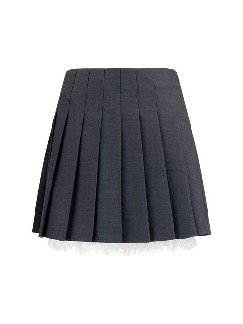 Pleated Wool & Polyamide Mini Skirt — Gray