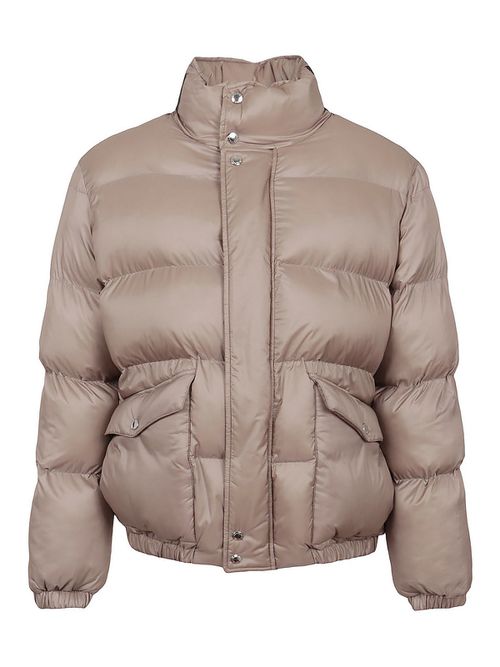 Graffiti-printed collar quilted puffer jacket