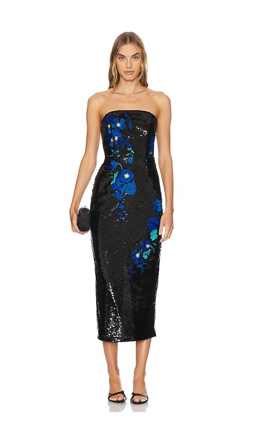 MILLY Kait Vines Of Floral Sequins Dress in Black. 10. Also