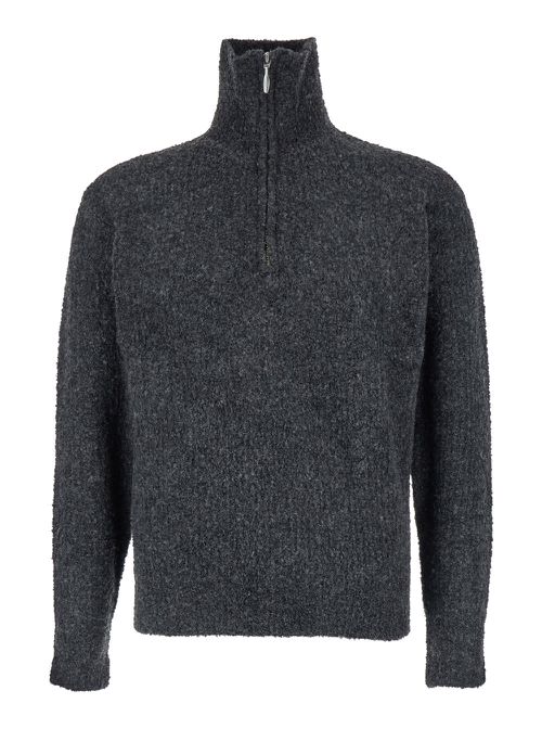Wool Blend Boucle Zip Sweater