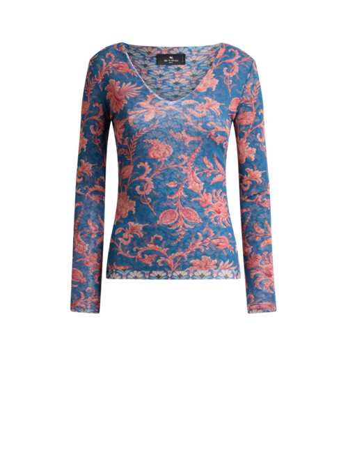 Stretch Tulle Sweater With Floral Motif