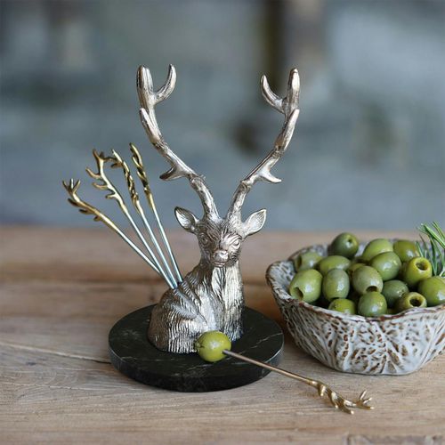 Culinary Concepts Set of Antler Picks with Stag Holder