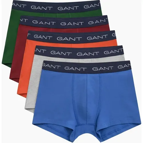 GANT Men's 5-Pack Classic Logo Boxer Trunks, Blue/Grey/Orange/Burgundy/Green
