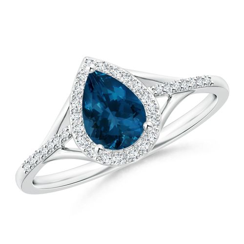 Angara 0.8 Carat Pear-Shaped London Blue Topaz Ring with Diamond Halo in Platinum