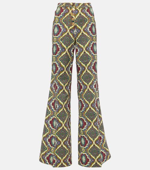 Printed high-rise wide-leg jeans