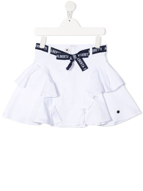 Ruffle-trim belted skirt - White