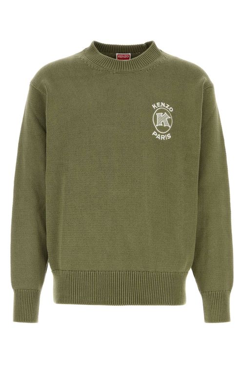 Olive Green Cotton Sweater Khaki Exterior: Maglieria - Men