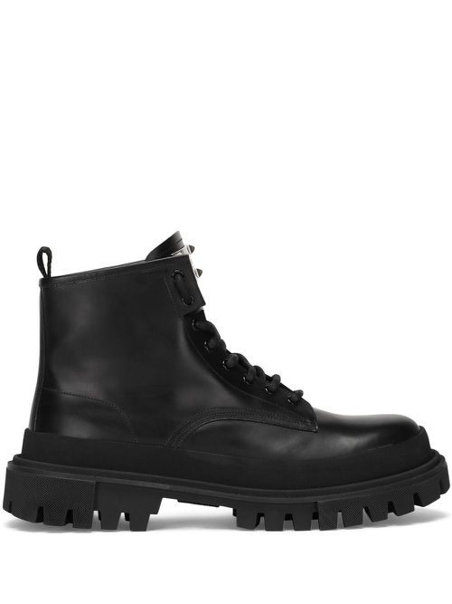 Lace-up leather ankle boots - Black