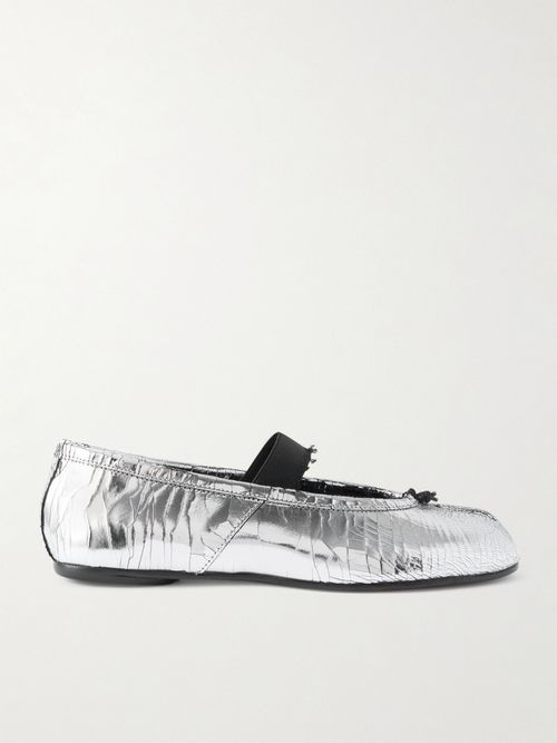 Tabi Split-toe Metallic Cracked-leather Ballet Flats - Silver