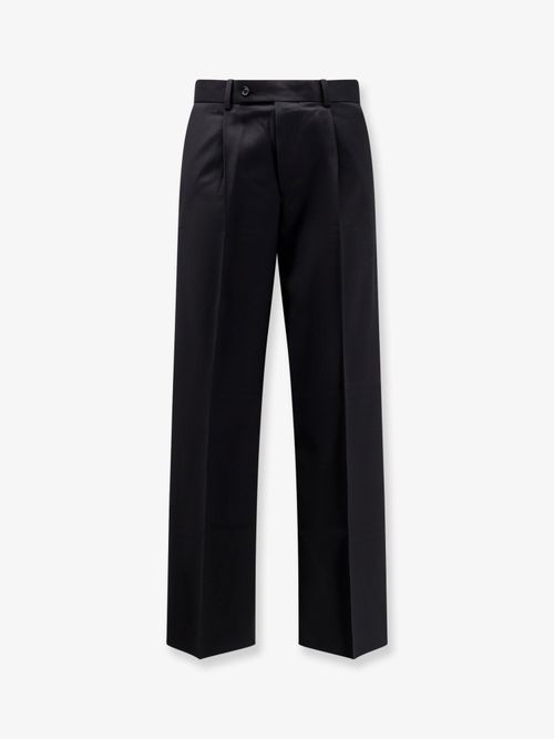 Wool-Blend Pleated Wide-Leg Trousers — Black
