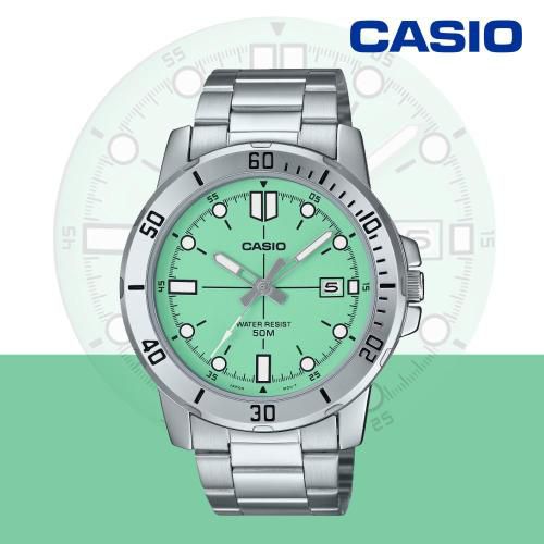 Casio 백화점AS 카시오 티파니 민트 MTP-VD01D-3E1 다이버 방수 아날로그 남성 메탈 손목시계 지코스모 공식수입