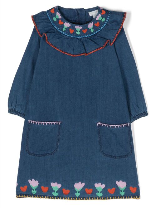 Motif-embroidered denim dress - Blue