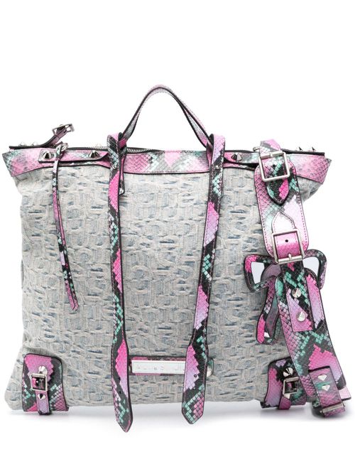Monogram-jacquard denim tote bag - Blue