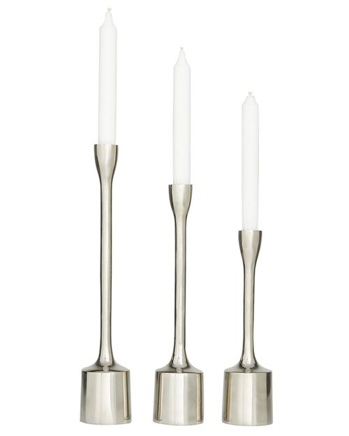 CosmoLiving by Cosmopolitan Set Of 3 Silver Aluminum Tapered Candle Holder