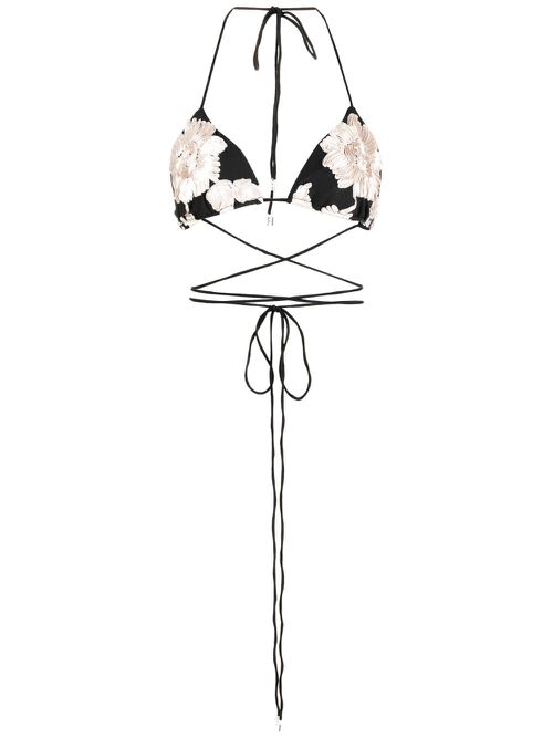 Floral-embroidered halterneck bra top - Neutrals