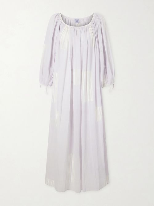 Athenaïs Gathered Striped Cotton-voile Maxi Dress - Gray