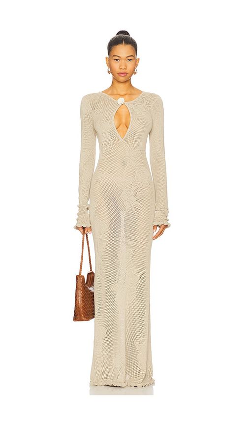Mirror Palais Rose Pointelle Dress in Taupe. -  S also in