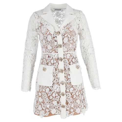Magnolia Collared Lace Mini Dress In White Polyester
